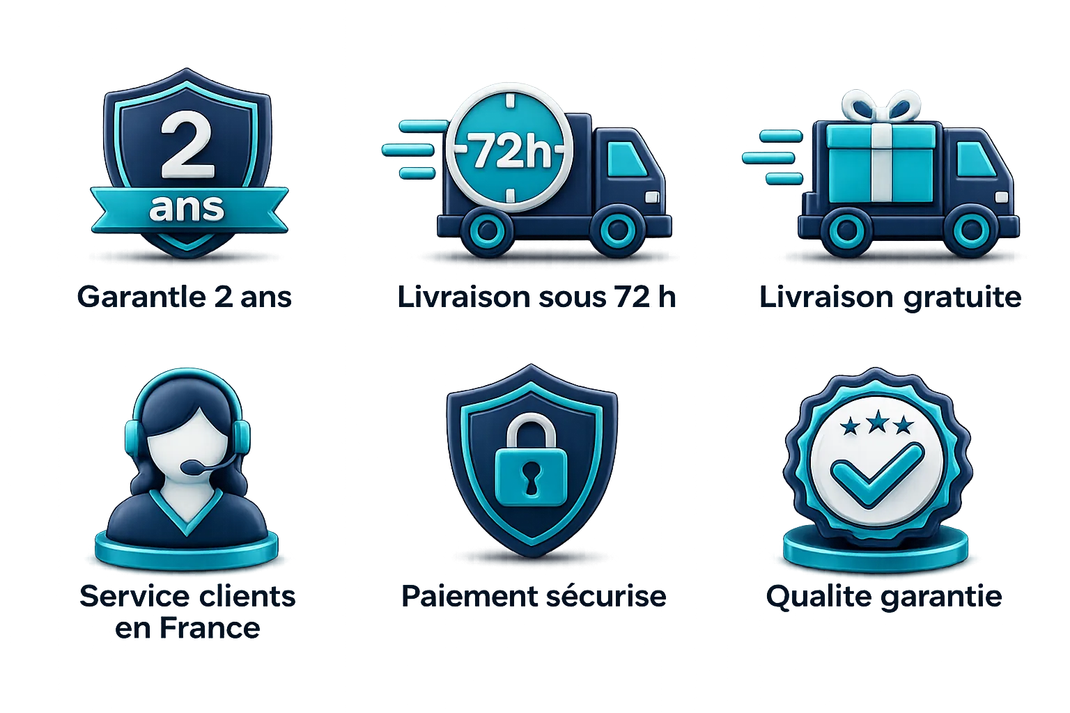 Avantages robot lave-vitres : garantie 2 ans, livraison sous 72 h, livraison gratuite, service clients en France, paiement sécurisé, qualité garantie